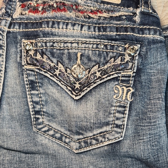 Miss Me Distressed Blue Jeans with Embellished Pockets - Picture 1 of 6